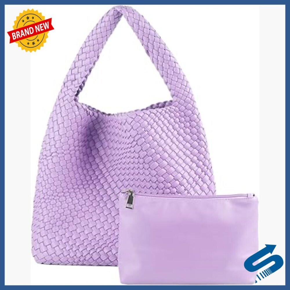 Large Vegan Leather Woven Tote Bag with Wallet Hobo Handbag